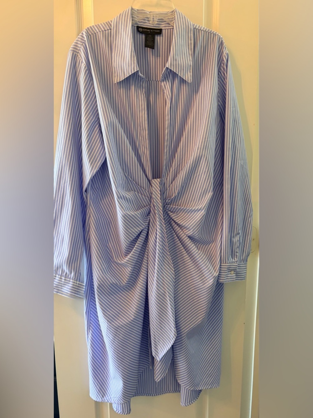 Fashion to Figure Blue and White Striped Twist-Front Shirt Dress